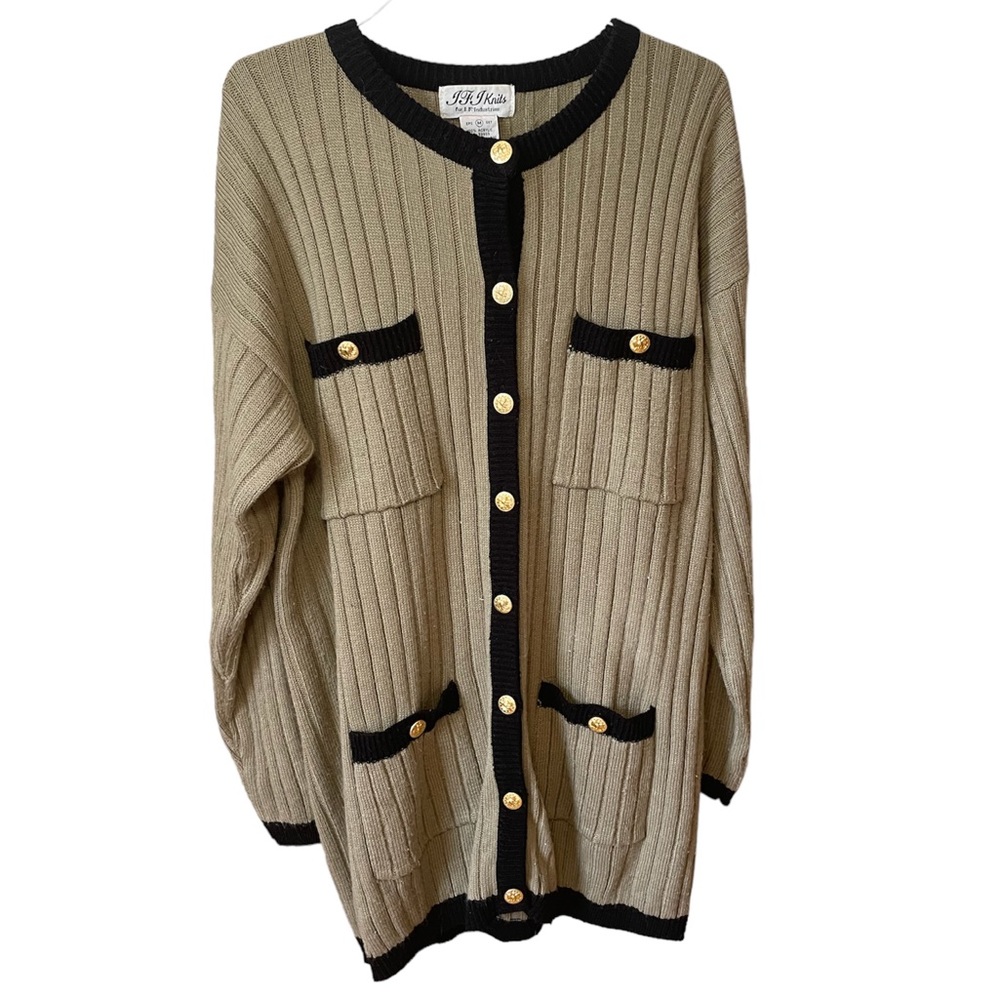 ✨ vintage, long button up sweater/cardigan with gold details✨